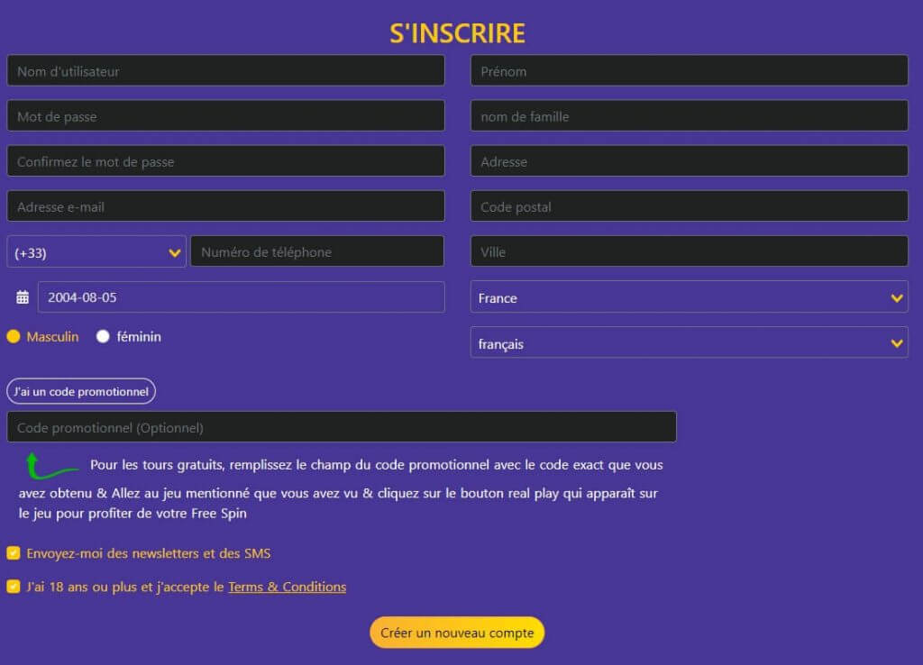 Inscription Inscription au Casino Purple