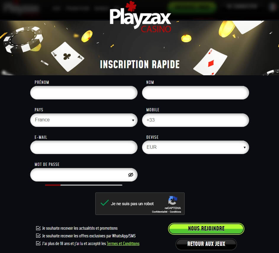 Comment s'inscrire pour jouer au Playzax Casino pour de l'argent