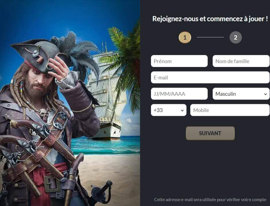 Inscription Inscription au Tortuga Casino