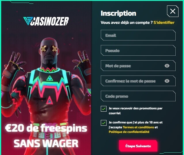 Inscription Inscription au Casinozer