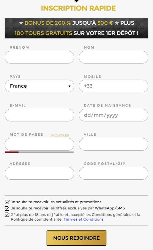 Inscription au Unique Casino