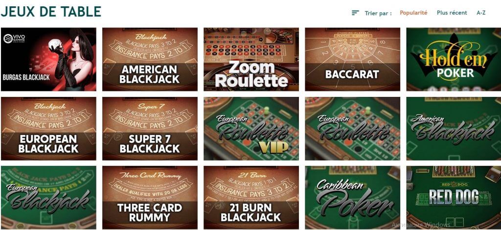 Jeux de table France Casino Jeux de table