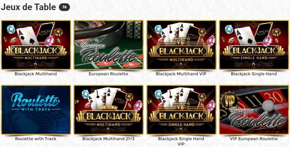 Unique Casino Jeux de table