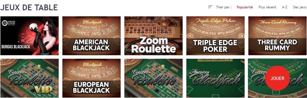 Jeux de table Le Jackpot Casino Jeux de table