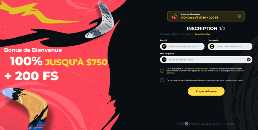 Inscription Boomerang Casino Inscription