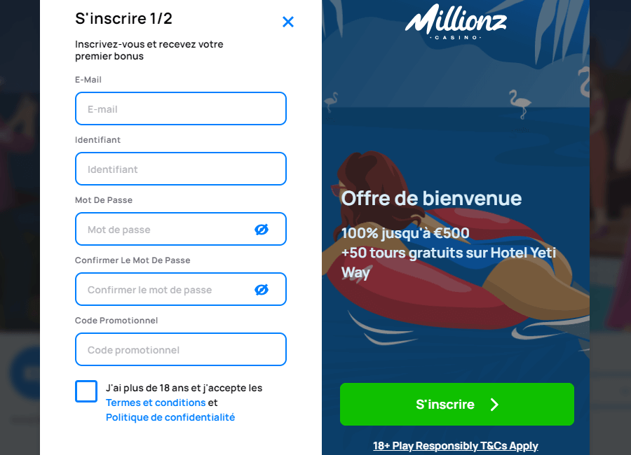 Inscription Millionz Casino Inscription