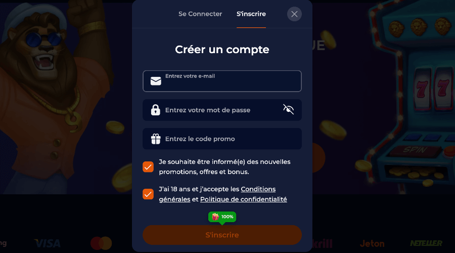 Inscription NineCasino Inscription