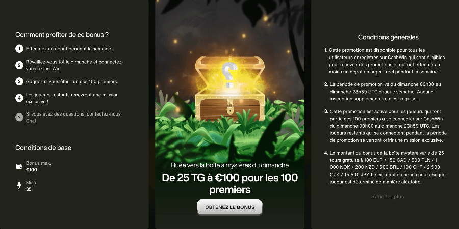 Dimanche Bonus Cashwin Casino Dimanche Bonus
