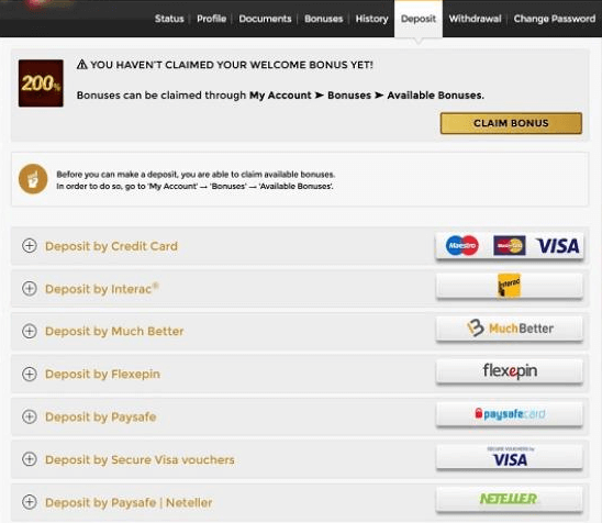 Win Unique Moyens de dépôt