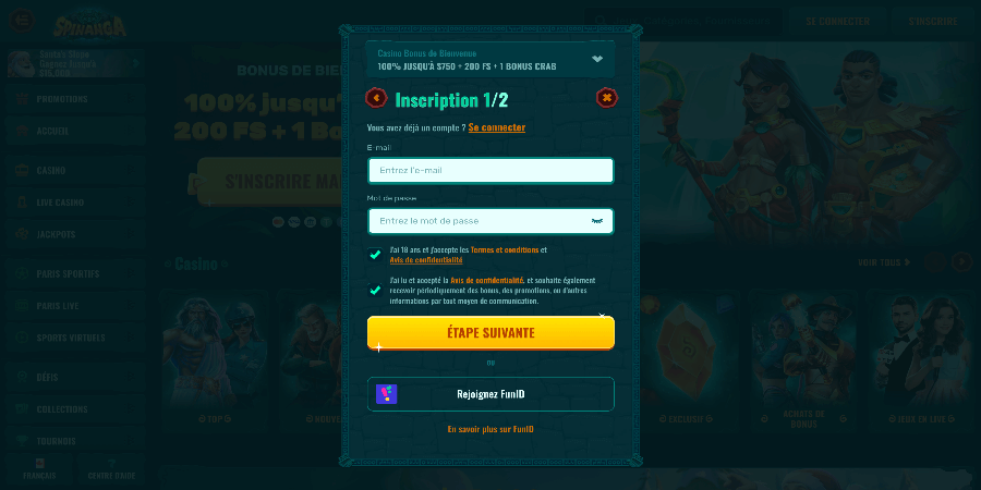 Inscription Spinanga Casino Inscription